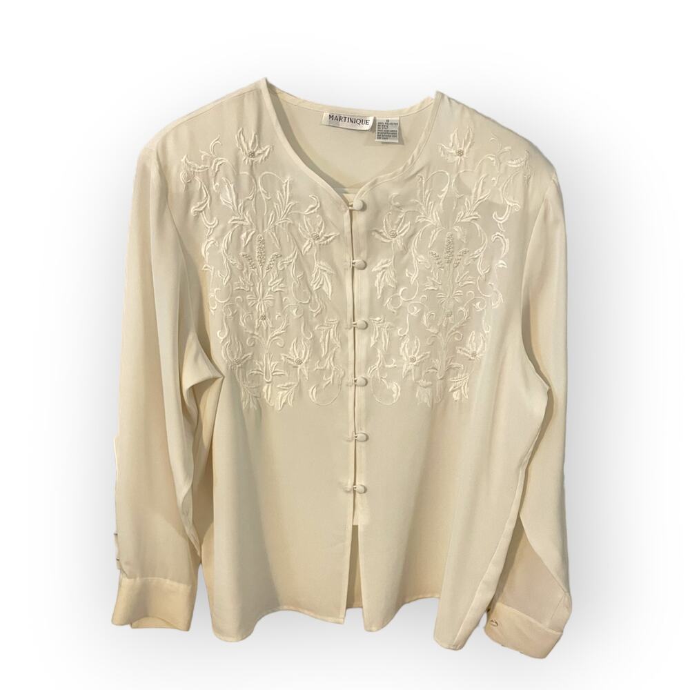 Vintage Martinique Pearl Embellished white Blouse Sz 12 EUC